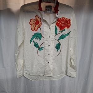 Wrangler White Floral Embroidered Shirt Western Cowgirl